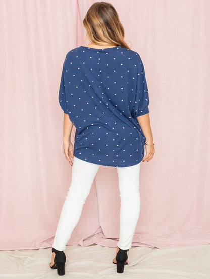 Pink Navy Charcoal Sage Polka Dot Half Dolman Sleeve Tunic High And Low  Batwing Top For Leggings And Shorts  S To 3XL Plus