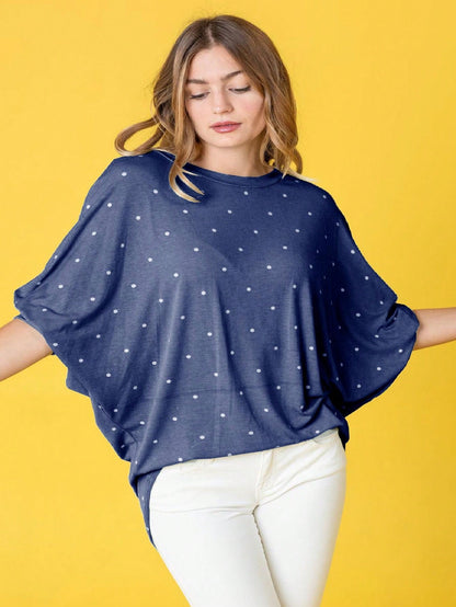 Pink Navy Charcoal Sage Polka Dot Half Dolman Sleeve Tunic High And Low  Batwing Top For Leggings And Shorts  S To 3XL Plus