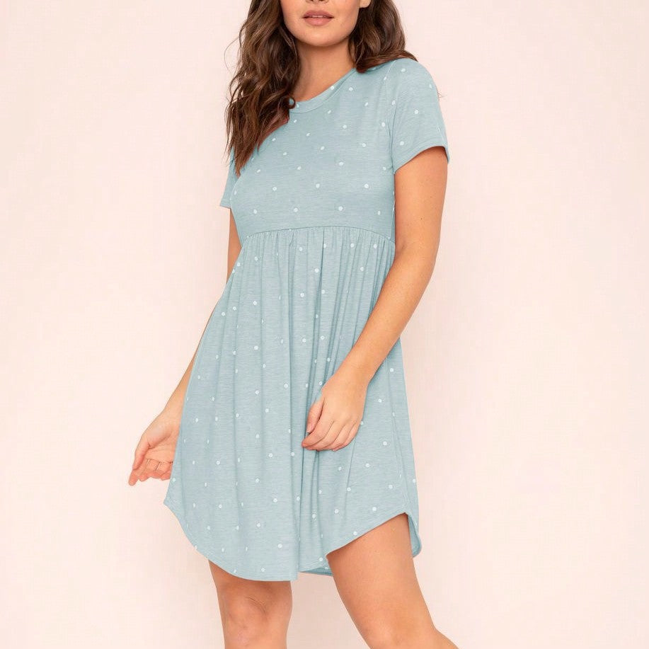 Vintage Boho Short Sleeve Summer Fall Sage Pink Black Polka Dot Shift Midi Swing Aline Southern Dress | S-3X