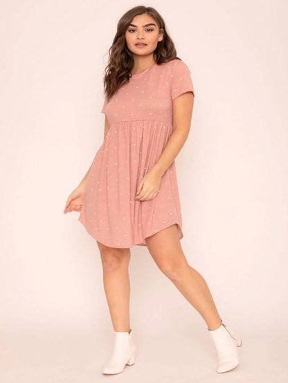 Vintage Boho Short Sleeve Summer Fall Sage Pink Black Polka Dot Shift Midi Swing Aline Southern Dress | S-3X