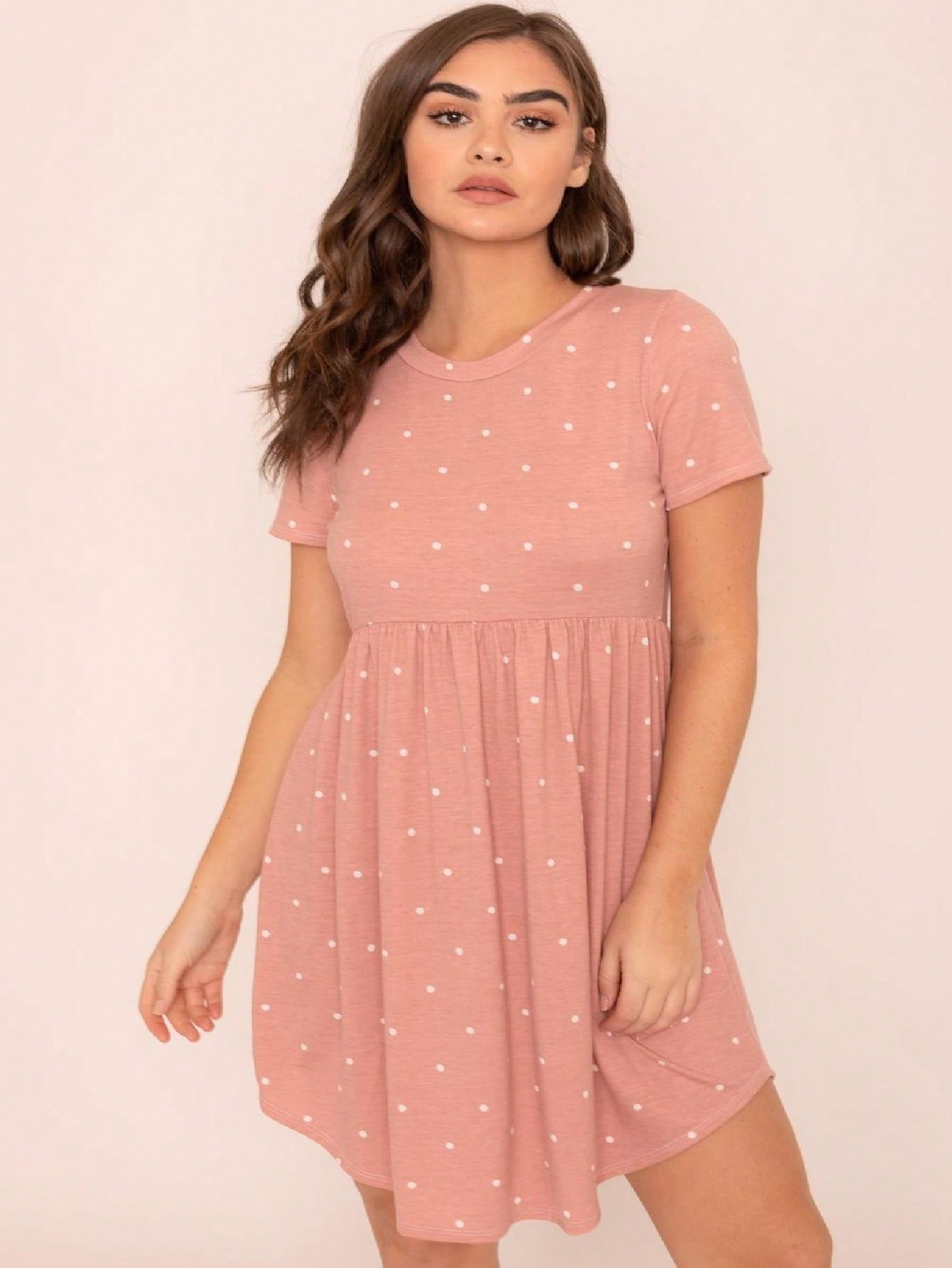 Vintage Boho Short Sleeve Summer Fall Sage Pink Black Polka Dot Shift Midi Swing Aline Southern Dress | S-3X