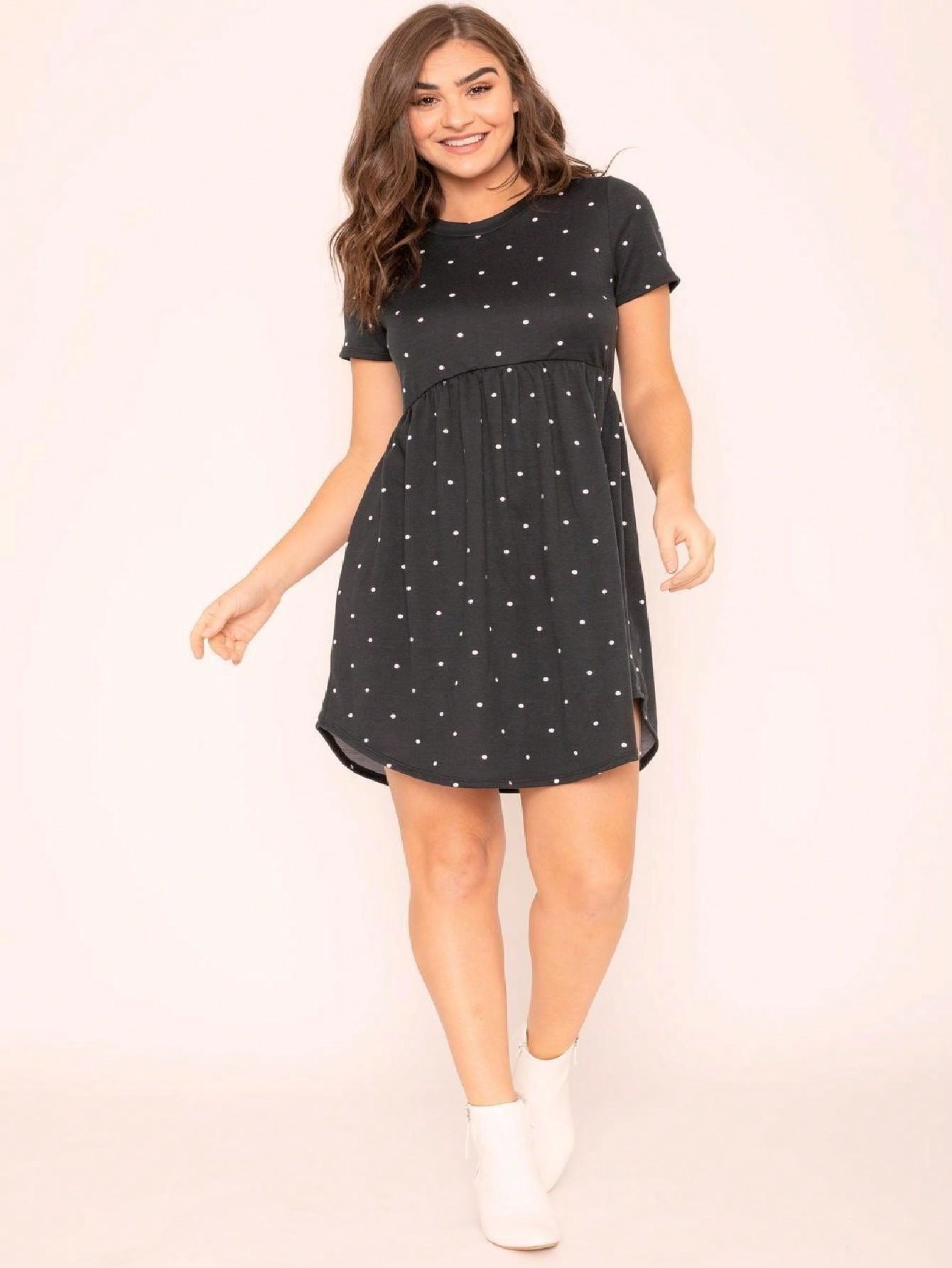 Vintage Boho Short Sleeve Summer Fall Sage Pink Black Polka Dot Shift Midi Swing Aline Southern Dress | S-3X