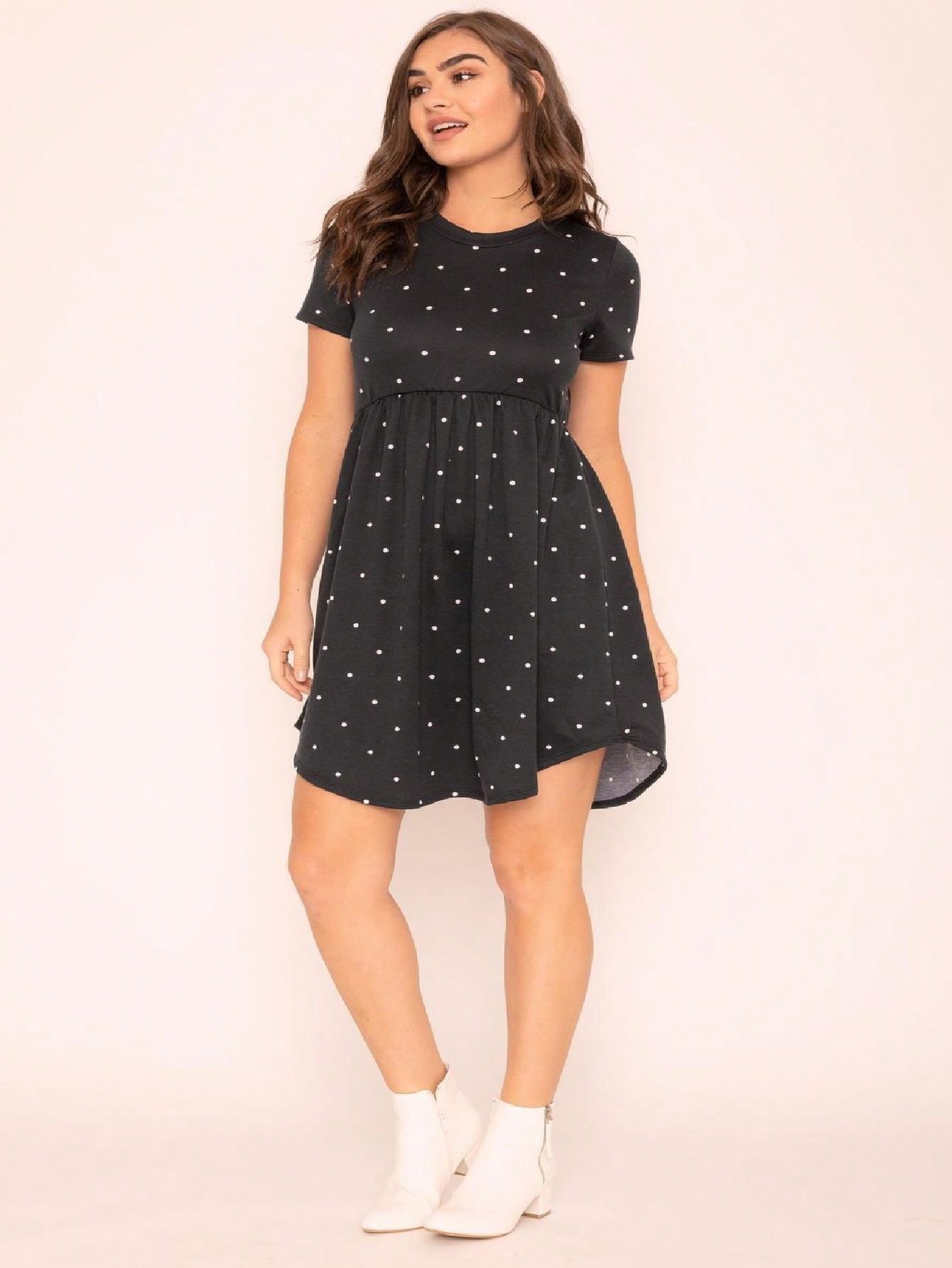 Vintage Boho Short Sleeve Summer Fall Sage Pink Black Polka Dot Shift Midi Swing Aline Southern Dress | S-3X