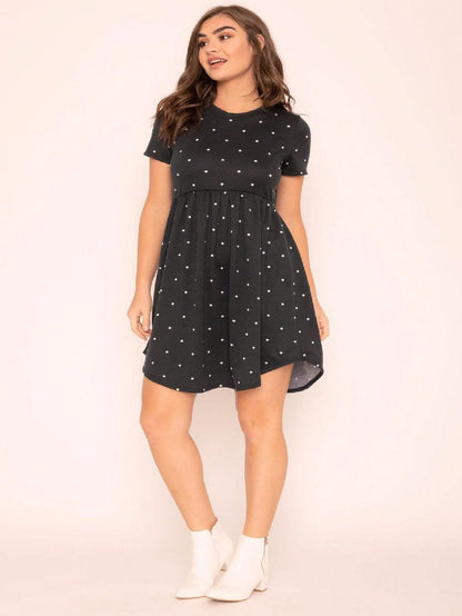 Vintage Boho Short Sleeve Summer Fall Sage Pink Black Polka Dot Shift Midi Swing Aline Southern Dress | S-3X