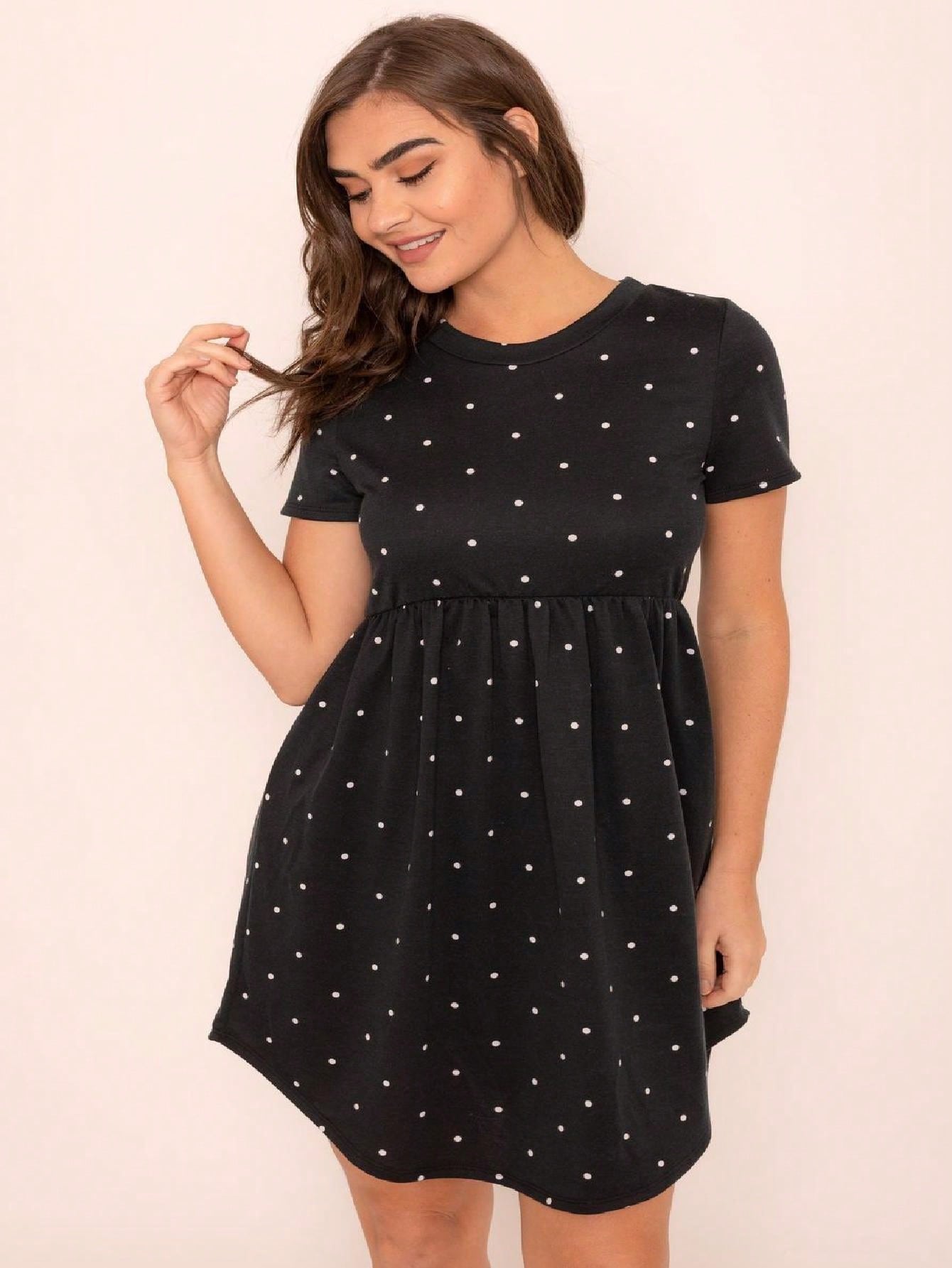 Vintage Boho Short Sleeve Summer Fall Sage Pink Black Polka Dot Shift Midi Swing Aline Southern Dress | S-3X