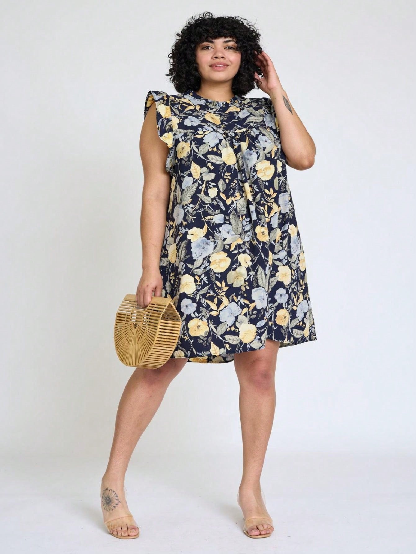 Summer Boho Vintage Orange Navy Pink Stripe Patchwork Ruffle Trim Shift Mini Swing Southern Dress | S-3X