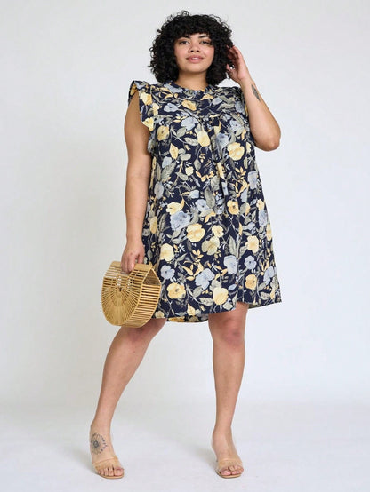 Summer Boho Vintage Orange Navy Pink Stripe Patchwork Ruffle Trim Shift Mini Swing Southern Dress | S-3X