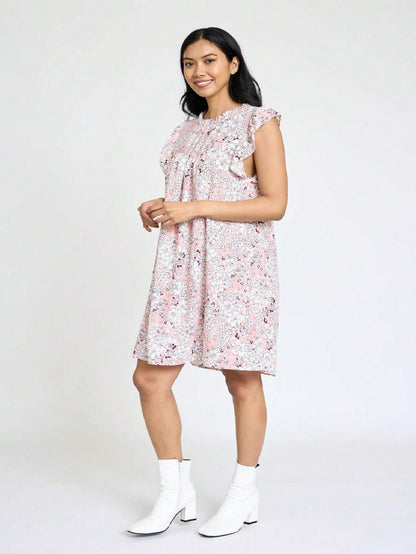 Summer Boho Vintage Orange Navy Pink Stripe Patchwork Ruffle Trim Shift Mini Swing Southern Dress | S-3X