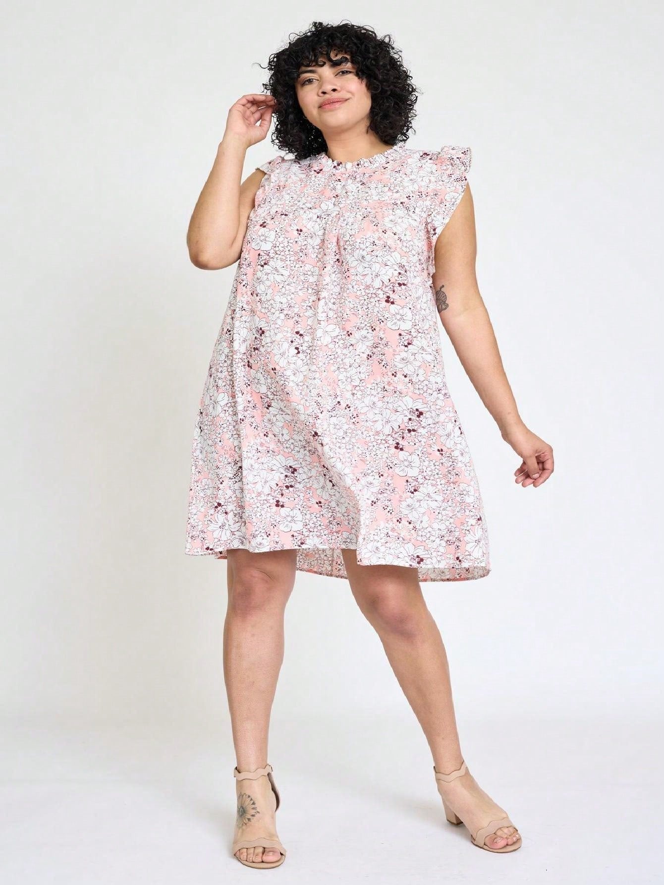 Summer Boho Vintage Orange Navy Pink Stripe Patchwork Ruffle Trim Shift Mini Swing Southern Dress | S-3X