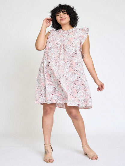 Summer Boho Vintage Orange Navy Pink Stripe Patchwork Ruffle Trim Shift Mini Swing Southern Dress | S-3X