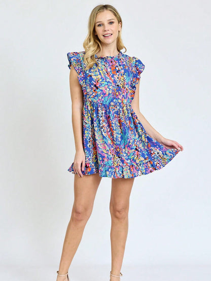 Summer/Spring Vine  Floral Ruffle Sleeve Festive Foliage Tunic Dress Breathable Shirt  Top, Small To Plus Extended Size