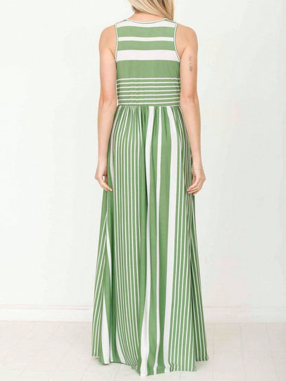 Elegant Stripe Maxi Dress With Side Pockets Versatile Summer Dress For Women