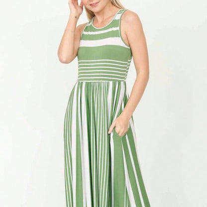 Elegant Stripe Maxi Dress With Side Pockets Versatile Summer Dress For Women