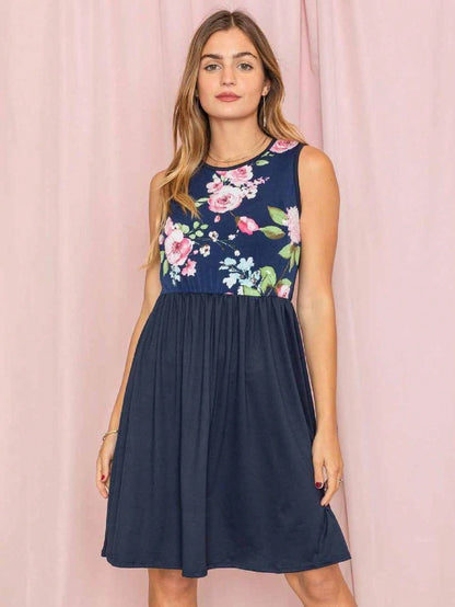 Vintage Boho Sleeveless Summer Pink Black Beige Floral Swing Shift  Aline Min Southern Dress | Small -3 XL Plus
