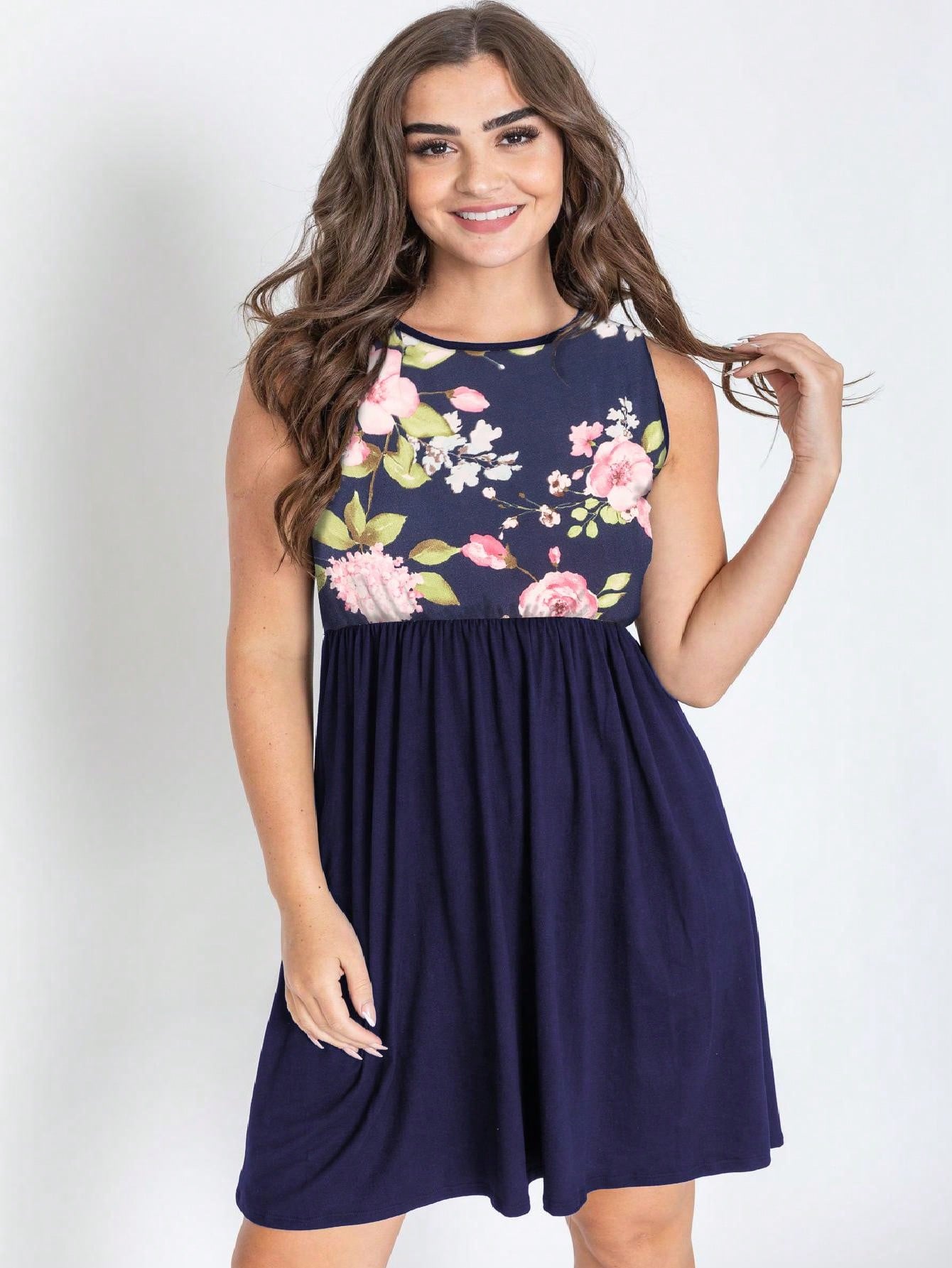 Vintage Boho Sleeveless Summer Pink Black Beige Floral Swing Shift  Aline Min Southern Dress | Small -3 XL Plus