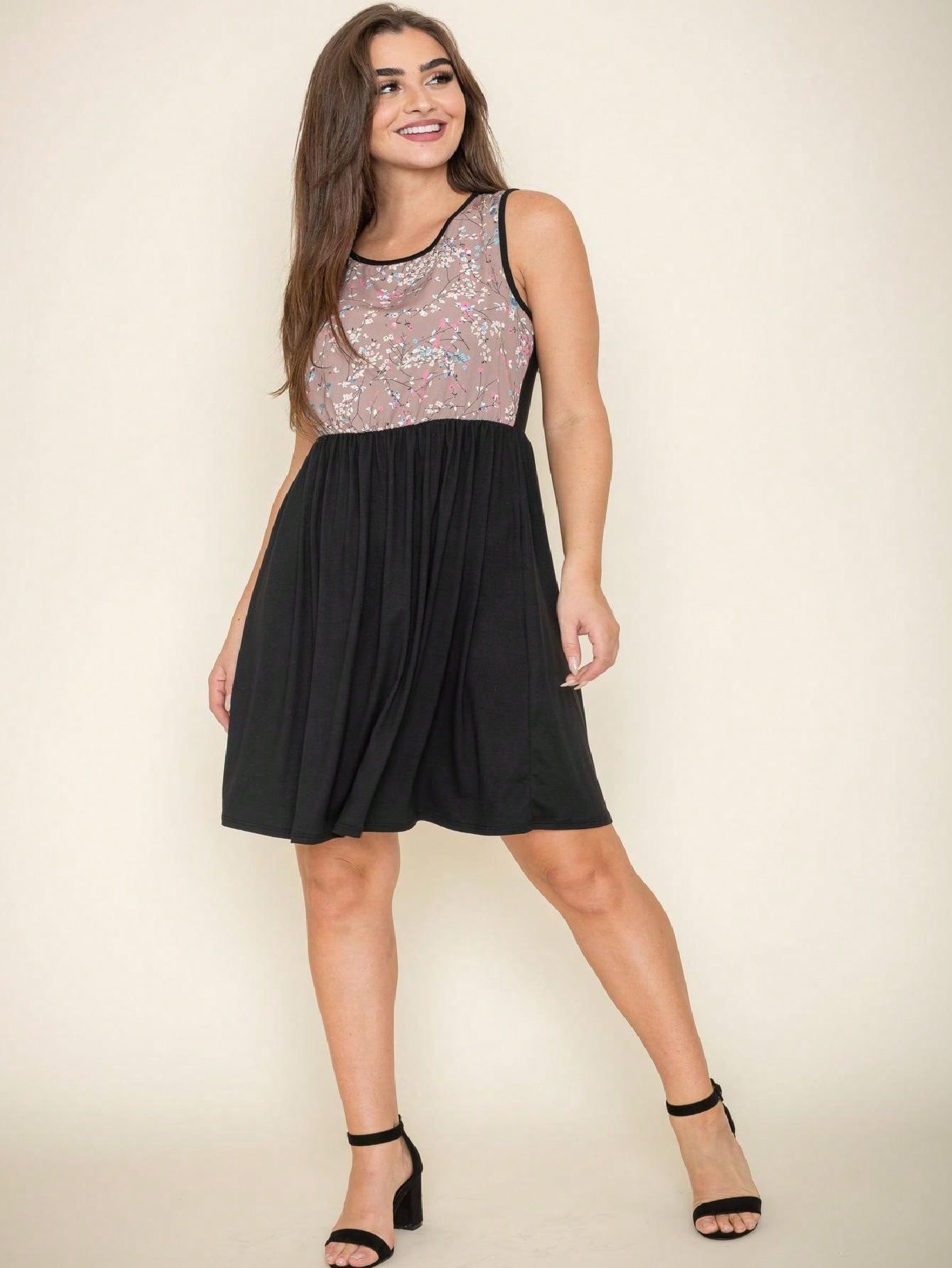 Vintage Boho Sleeveless Summer Pink Black Beige Floral Swing Shift  Aline Min Southern Dress | Small -3 XL Plus