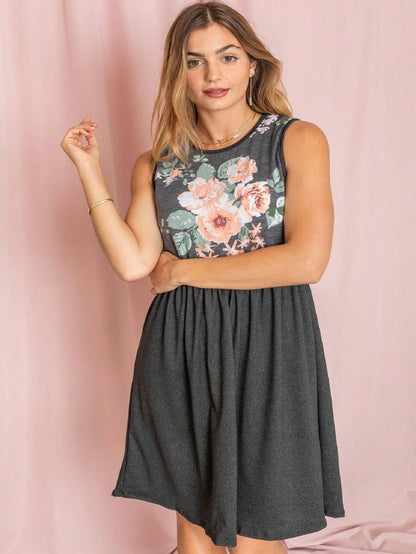 Vintage Boho Sleeveless Summer Pink Black Beige Floral Swing Shift  Aline Min Southern Dress | Small -3 XL Plus