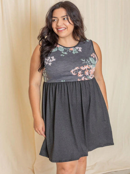 Vintage Boho Sleeveless Summer Pink Black Beige Floral Swing Shift  Aline Min Southern Dress | Small -3 XL Plus