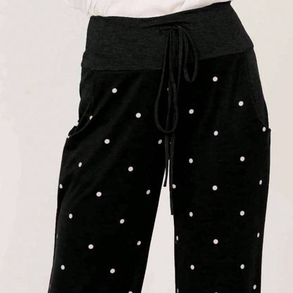 Polka Dot Draw String Wide Leg Lounge Vintage Charcoal Navy Black Sage Log Pants Small To 3 XL Plus