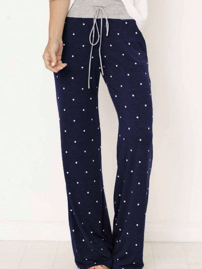 Polka Dot Draw String Wide Leg Lounge Vintage Charcoal Navy Black Sage Log Pants Small To 3 XL Plus