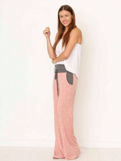Polka Dot Draw String Wide Leg Lounge Vintage Charcoal Navy Black Sage Log Pants Small To 3 XL Plus