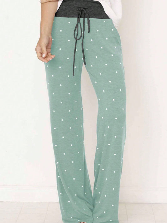 Polka Dot Draw String Wide Leg Lounge Vintage Charcoal Navy Black Sage Log Pants Small To 3 XL Plus