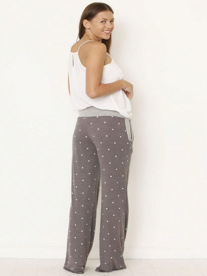 Polka Dot Draw String Wide Leg Lounge Vintage Charcoal Navy Black Sage Log Pants Small To 3 XL Plus