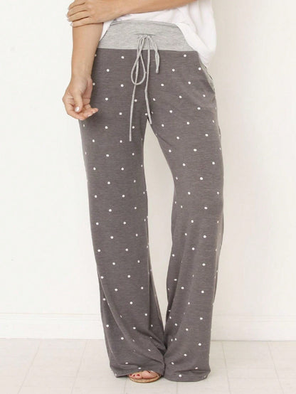 Polka Dot Draw String Wide Leg Lounge Vintage Charcoal Navy Black Sage Log Pants Small To 3 XL Plus