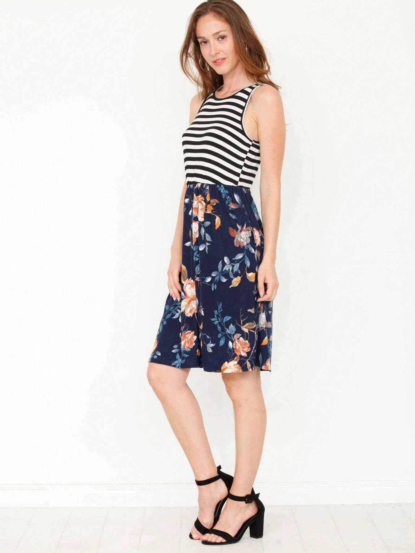Vintage Boho Sleeveless Summer Navy Floral Shift Short Swing Aline Southern Dress | 1 XL - 3 XL Plus