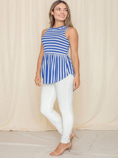 Summer/Spring Stripe Red Sage Blue Grey Cute Baby Doll Top Blouse Tunic Top With Side Slit Small To 3 XL Plus