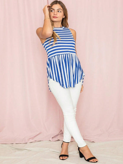Summer/Spring Stripe Red Sage Blue Grey Cute Baby Doll Top Blouse Tunic Top With Side Slit Small To 3 XL Plus