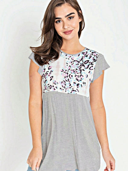 Ivory Leopard Panel Flutter Sleeve Tunic