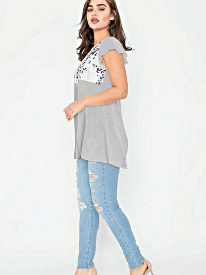 Ivory Leopard Panel Flutter Sleeve Tunic