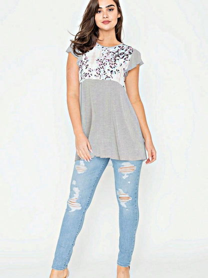 Ivory Leopard Panel Flutter Sleeve Tunic