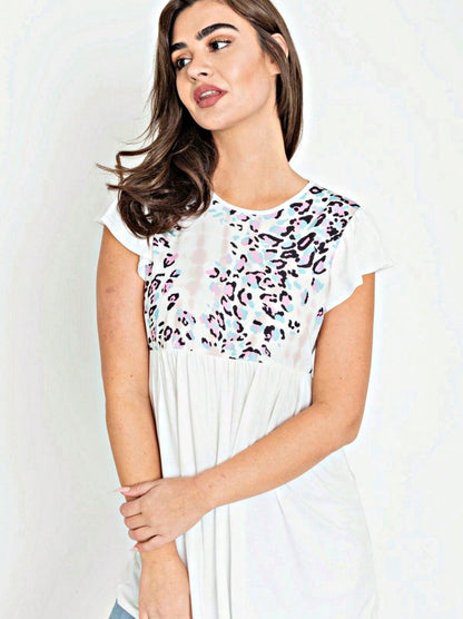 Ivory Leopard Panel Flutter Sleeve Tunic