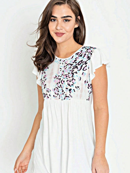 Ivory Leopard Panel Flutter Sleeve Tunic