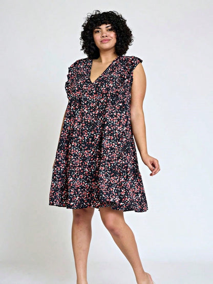 Vintage Boho Flutter Sleeve Summer Black Brown Pink Leopard Floral Shift Short Swing Aline Southern Dress | Small - 3 XL Plus
