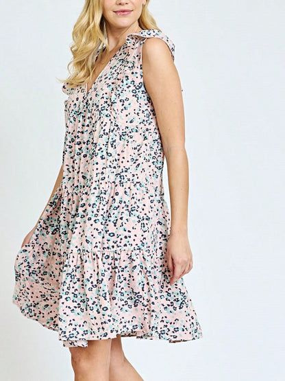 Vintage Boho Flutter Sleeve Summer Black Brown Pink Leopard Floral Shift Short Swing Aline Southern Dress | Small - 3 XL Plus