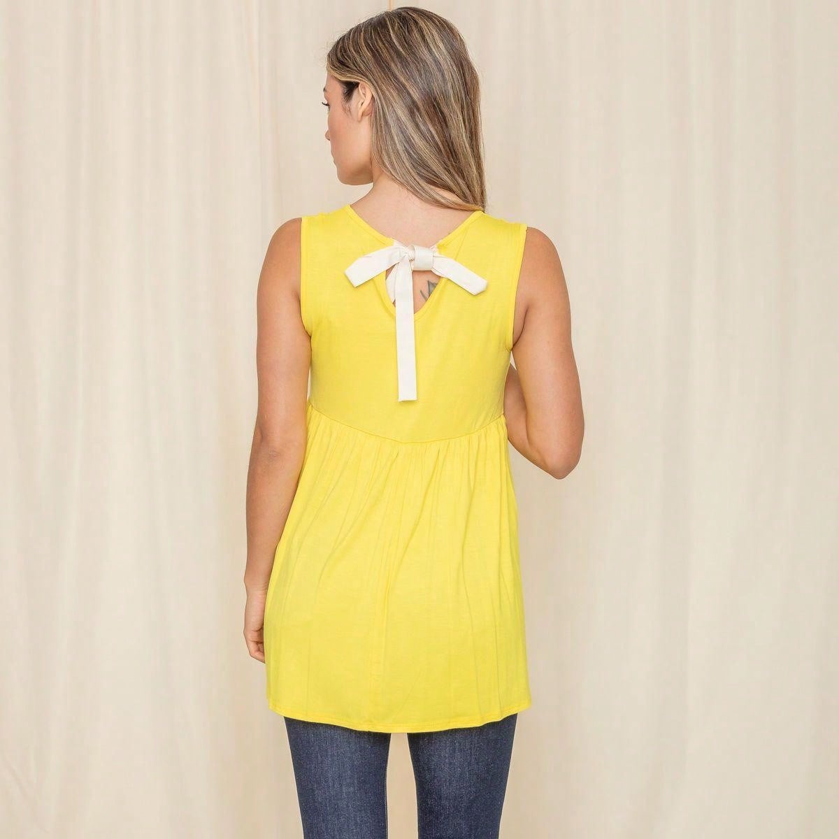 Summer/Spring Solid Green Yellow Cute Baby Doll Top Blouse Tunic  With Tie Ribbon Bow Back Small To 3 XL Plus