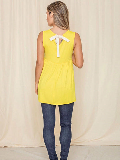 Summer/Spring Solid Green Yellow Cute Baby Doll Top Blouse Tunic  With Tie Ribbon Bow Back Small To 3 XL Plus