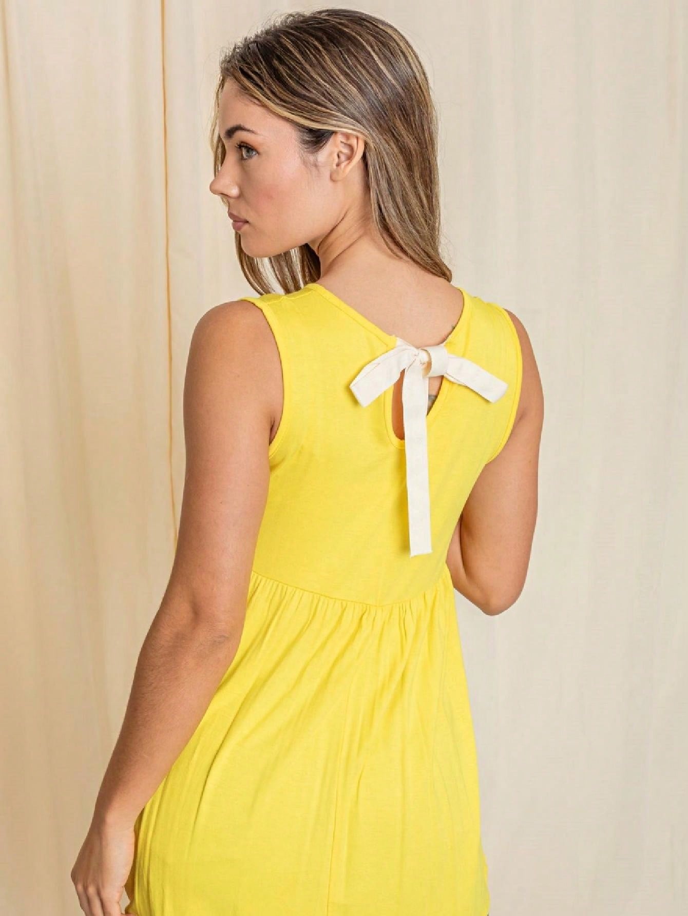Summer/Spring Solid Green Yellow Cute Baby Doll Top Blouse Tunic  With Tie Ribbon Bow Back Small To 3 XL Plus