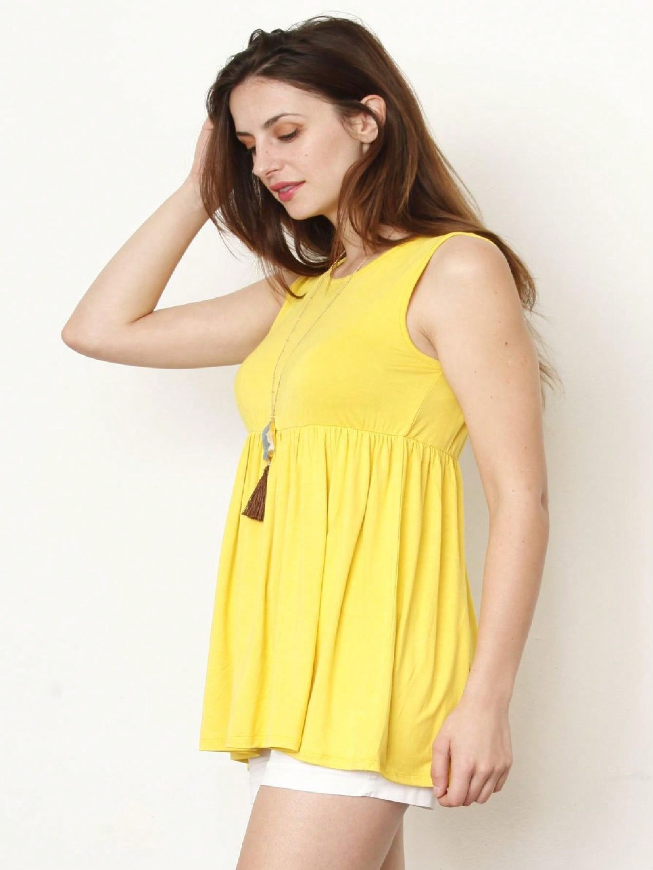 Summer/Spring Solid Green Yellow Cute Baby Doll Top Blouse Tunic  With Tie Ribbon Bow Back Small To 3 XL Plus