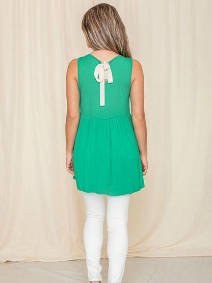 Summer/Spring Solid Green Yellow Cute Baby Doll Top Blouse Tunic  With Tie Ribbon Bow Back Small To 3 XL Plus
