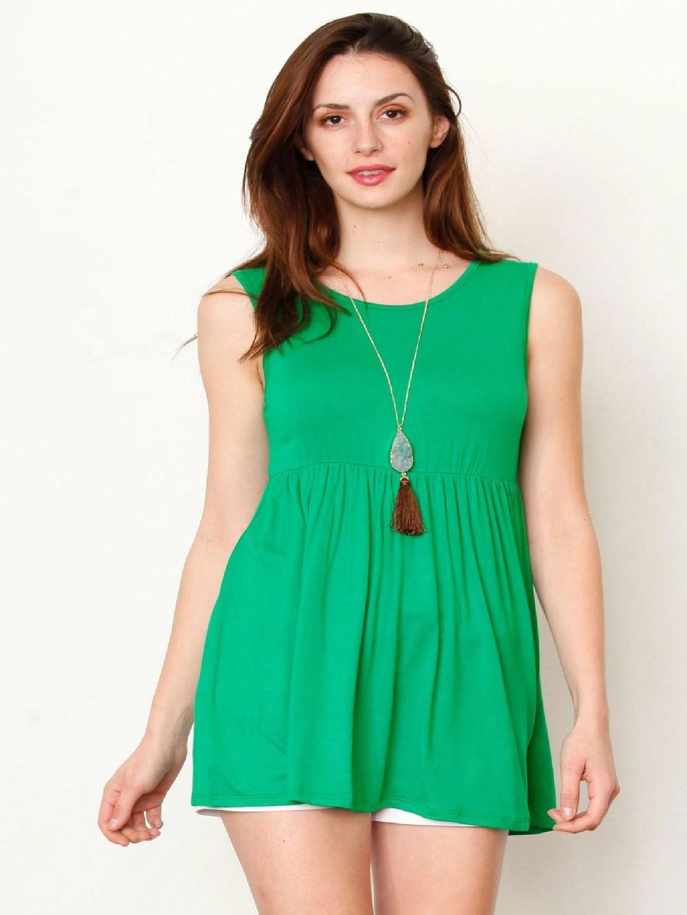 Summer/Spring Solid Green Yellow Cute Baby Doll Top Blouse Tunic  With Tie Ribbon Bow Back Small To 3 XL Plus