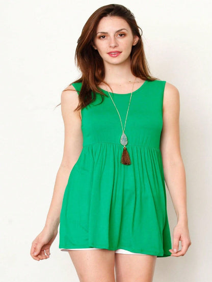 Summer/Spring Solid Green Yellow Cute Baby Doll Top Blouse Tunic  With Tie Ribbon Bow Back Small To 3 XL Plus
