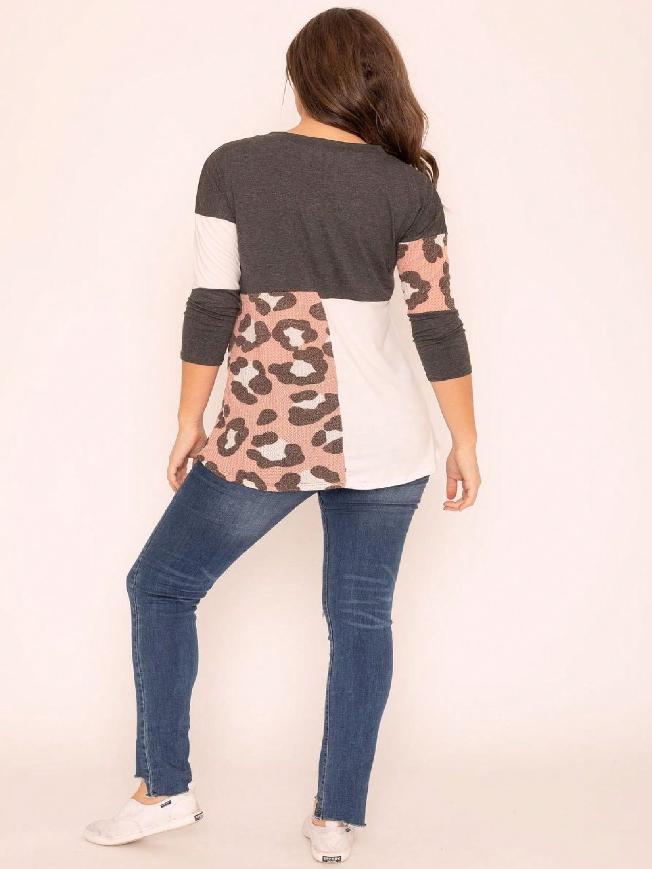 Black White Pink Mint Color Block 3/4 Sleeve Top Shirt Blouse | S-3X