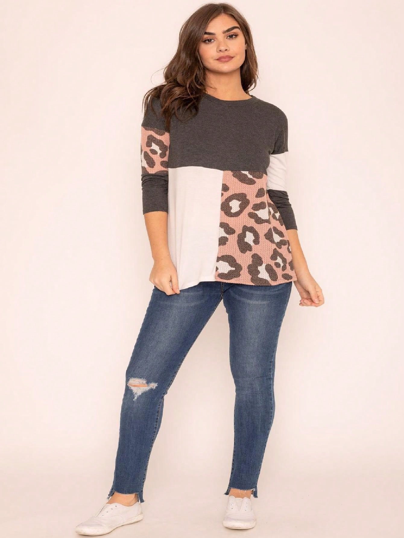 Black White Pink Mint Color Block 3/4 Sleeve Top Shirt Blouse | S-3X
