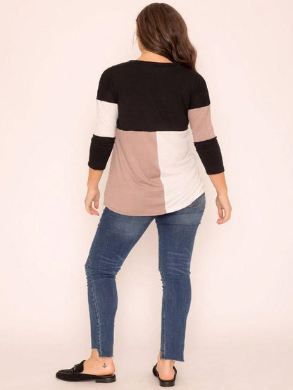 Black White Pink Mint Color Block 3/4 Sleeve Top Shirt Blouse | S-3X