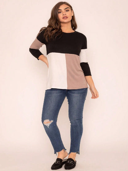 Black White Pink Mint Color Block 3/4 Sleeve Top Shirt Blouse | S-3X