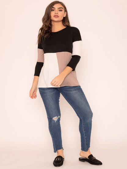 Black White Pink Mint Color Block 3/4 Sleeve Top Shirt Blouse | S-3X